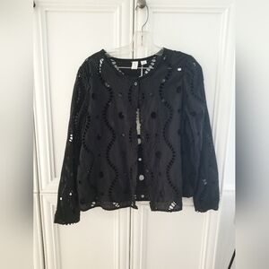 Joie Eyelet Black  Button-Up Blouse Sz L